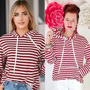 MaroonāandāWhiteāKangarooāPocketāHoodie